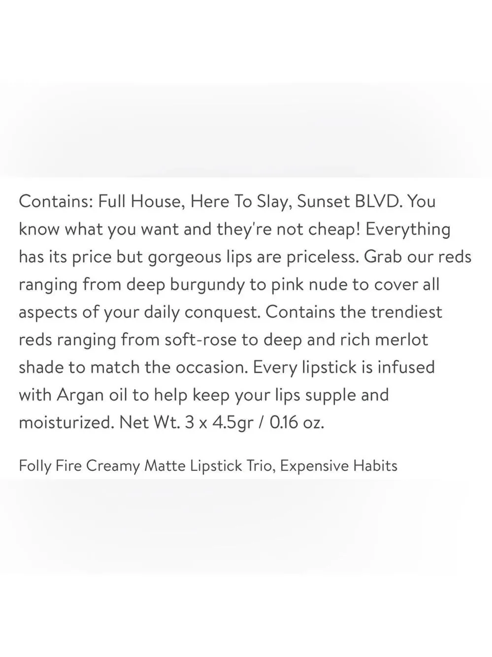 Folly Fire Expensive Habits Set of Lipsticks (3)